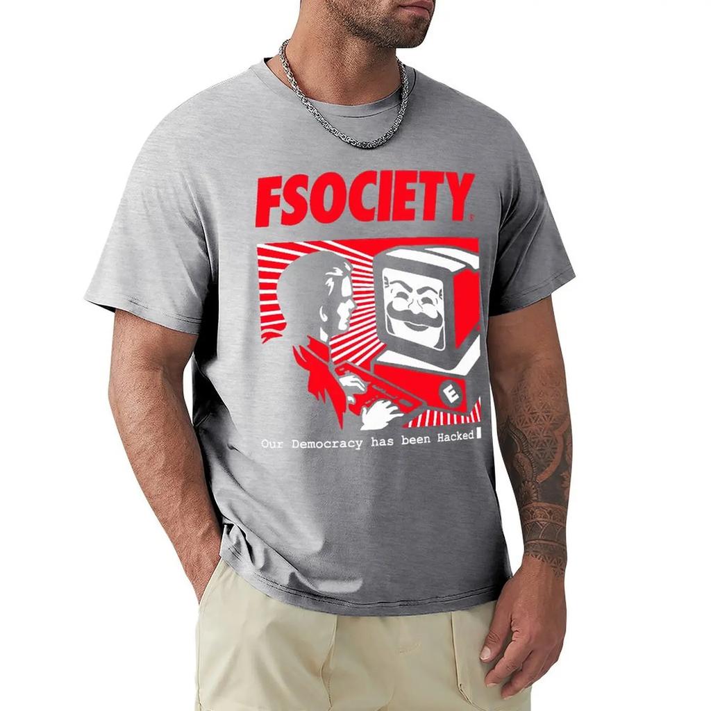 Vintage Funny Mr Robot FSociety F Society Hacker T Shirt Harajuku Short Sleeve T-shirt 100% Cotton Graphics Tshirt Tops