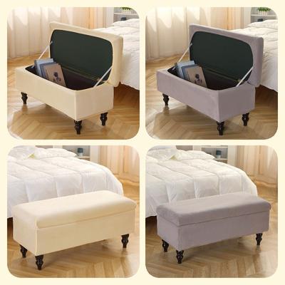 Solid Color Rectangle Bed Ottoman Covers Elastic Velvet Storage Footrest Slipcovers For Bed Room Furniture Protector