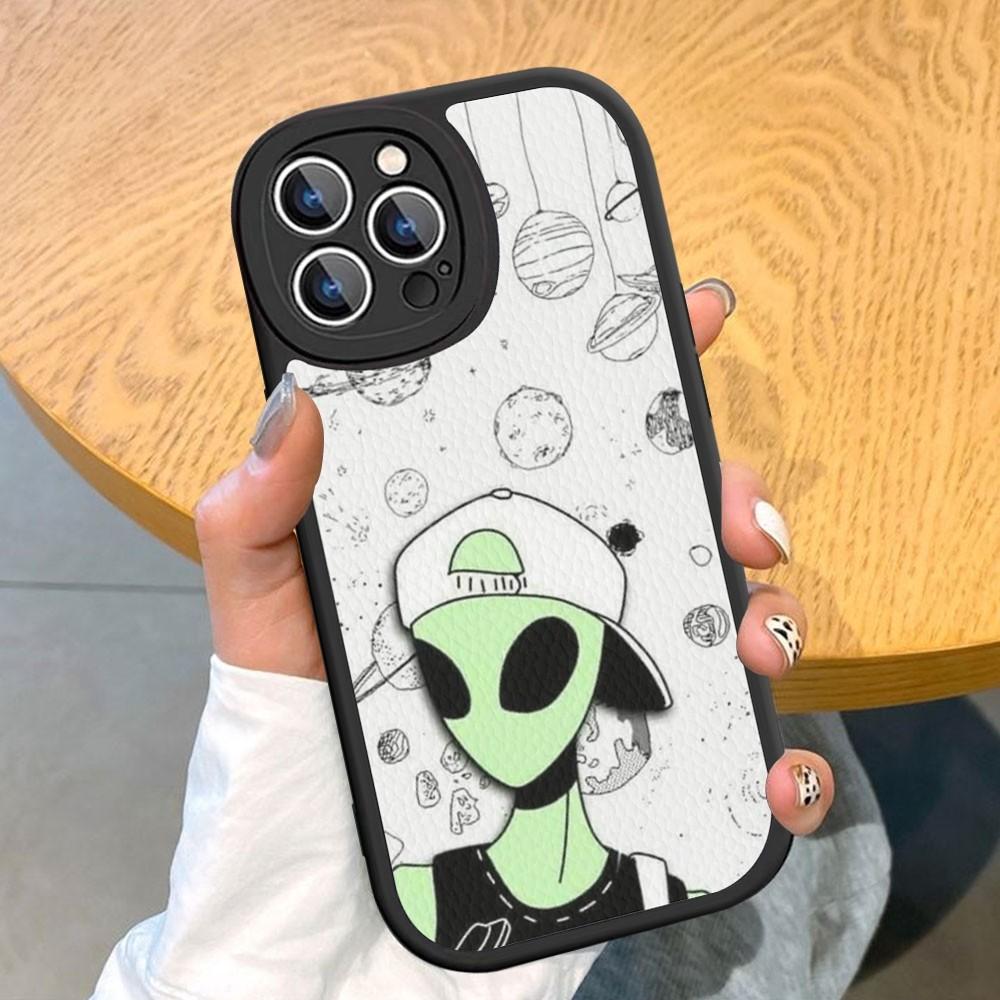 Estetyka Uroczy Kreskówkowy obcy kosmiczny Etui na telefon Twarda Skóra Dla iPhone 14 13 12 Mini 11 14 Pro Max Xs X Xr 7 8 Plus Fundas
