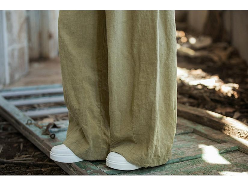 Ramie Cotton Women's Loose Casual Sand Wash Pants - Spring 25 Linen Straight Leg Long Pants 