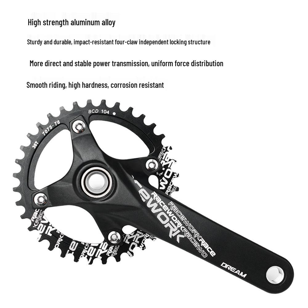 RACEWORK Hollow Mountain Bike Crankset with Single Chainring (32T/34T/36T/38T)