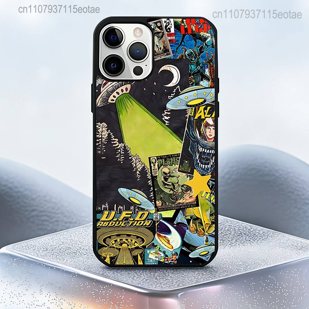 

Чехол-Арт с НЛО и Инопланетянином Для iPhone 17,16,15,14,13,12,11,Pro,Max,Plus,Mini,SE4,E Магнитный Magsafe Беспроводная Зарядка iPhone12PRO