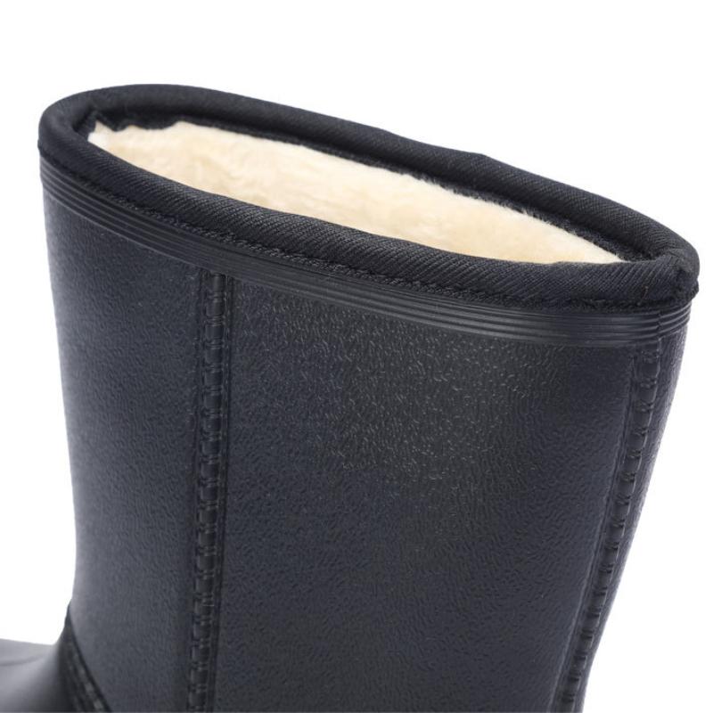 EVA Tube Rain Boots Black Winter Warm and Velvet Cotton Rain Boots Non-slip Fishing Water Shoes Labor Insurance Rain Boots