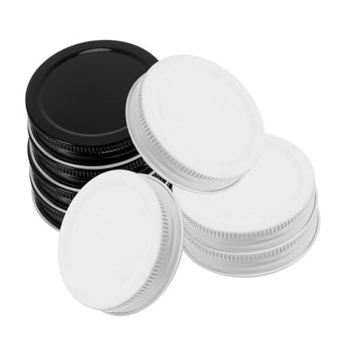 DECHOUS 70mm Metal Tin Lids for Gay Jars, 4 Each In Black and White, Iron Material, Reinforced Airtight Canning Lids for Food Preservation, Jam, and D