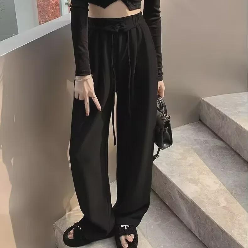 2023 Sportbyxor med hög midja och remmar: Vår/Höst, Slim-Fit, Vida Ben Moppstil, Casual Trend för Kvinnor