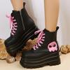 Fashion Black Pink Lace-up Combat Women Boots 6Cm Chunky Heel Platform Women Boots British Style Thick Sole Increase Height Casual Boots