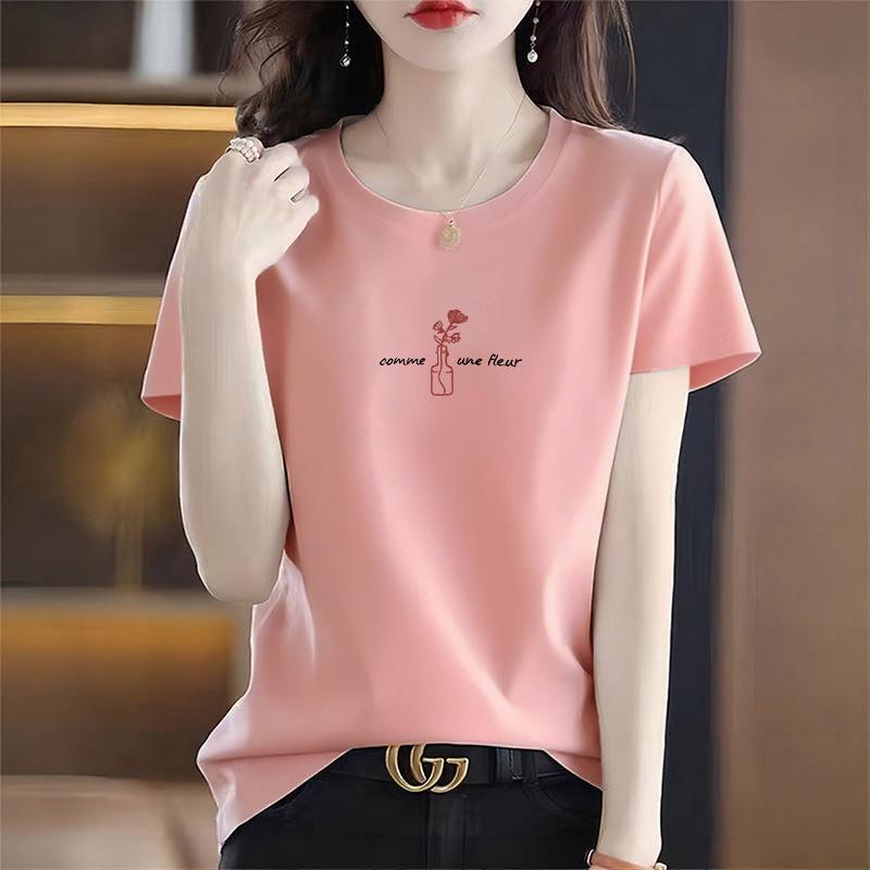 Women's 2026 Summer Round Neck Printed Cotton Short Sleeve T-Shirt, Stylish Versatile Loose Fit