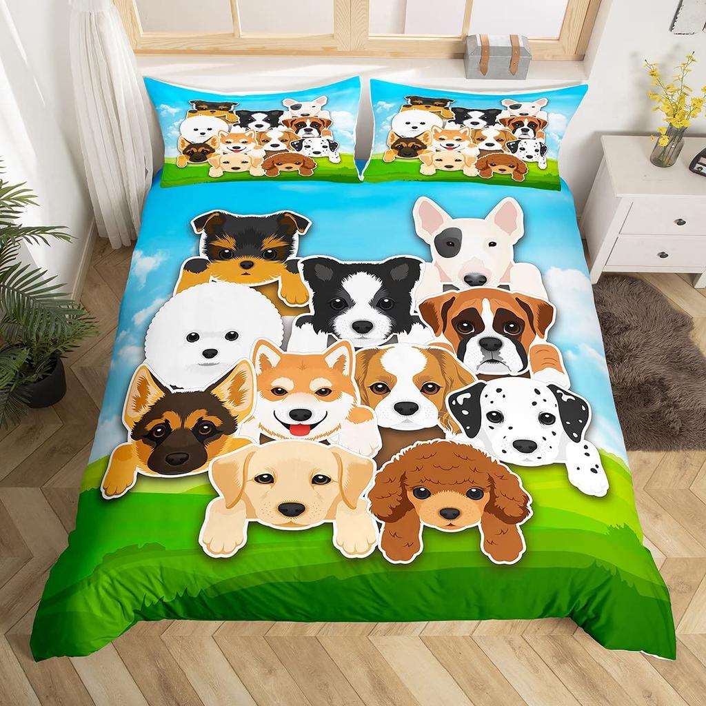 Group Of Dogs Duvet Cover Sets For Kids Teens Boys Girls Lightweight Bedspread Cover Room Decor Family Type Species Bedding Set