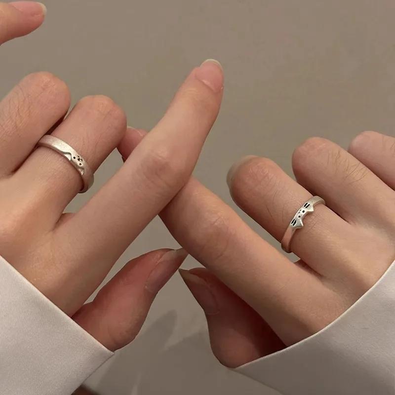1/2 pezzi Nuovo Anello Coppia Gatto Cane Animale Adorabile per Coppia Fatto a Mano Aperto Regolabile Anelli San Valentino Anelli Gioielli di Moda