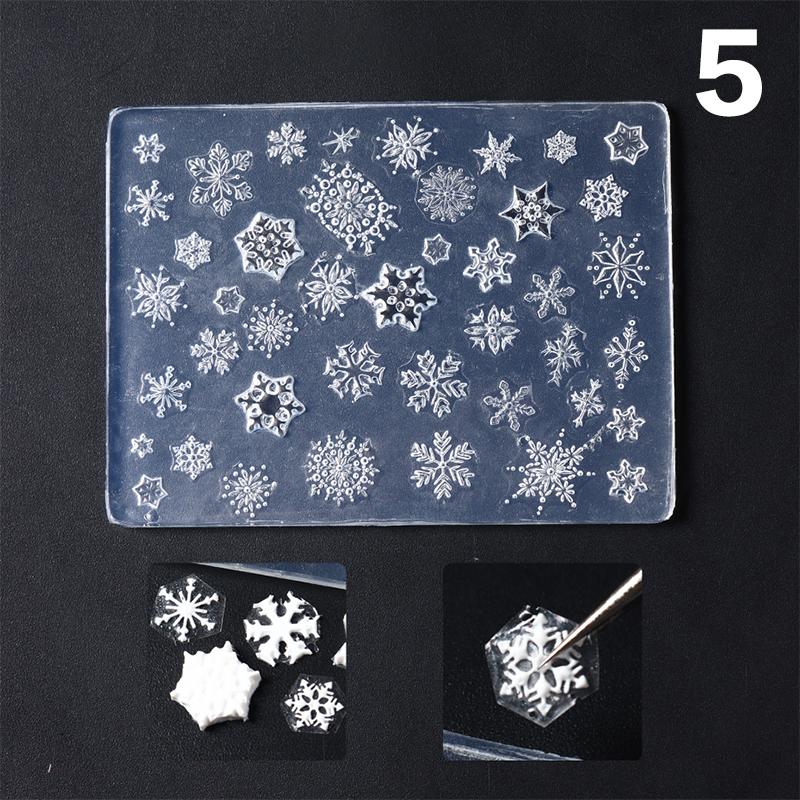 Christmas Nail Art Silicone Mould Cute Santa Claus Snowman Winter Snowflakes Christmas Tree Design Manicure Carving Accessory DI