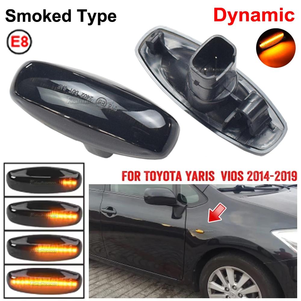 2PCS For Toyota Yaris Vios Flowing Water Dynamic LED Turn Signal Side Marker Light Sequential Lamp 2014 2015 2016 2017 2018 2Pcs Dynamic Smoked