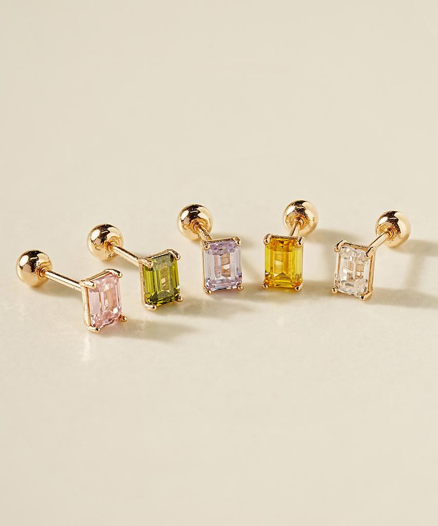 Minimalpiercing 14K Emerald-Cut Color Cubic Piercing Earrings