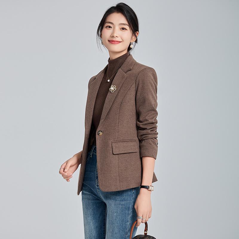 Petite Khaki Women's Suit Jacket - 2024 Spring/Autumn Professional High-End Top