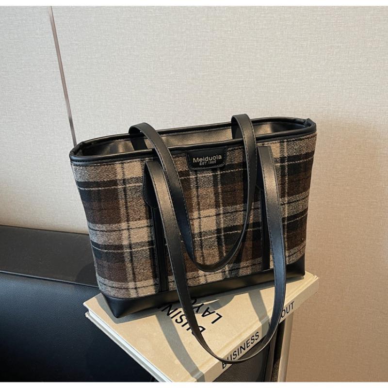 

Canvas plaid commuter big bag new casual tote bag large capacity versatile shoulder bag