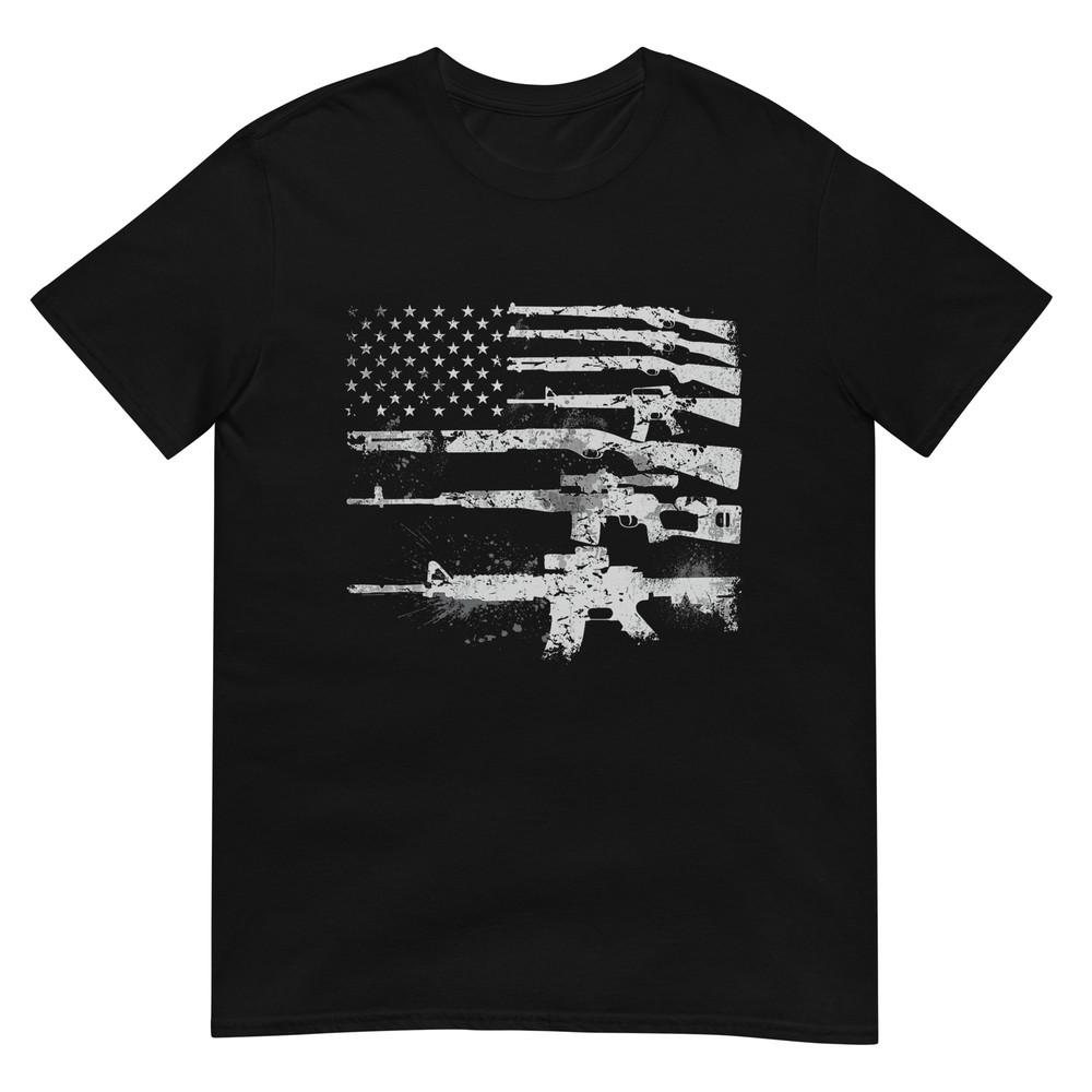 

Gun For Men Women Machine Guns USA Flag 2A Gifts T-Shirt 4XL