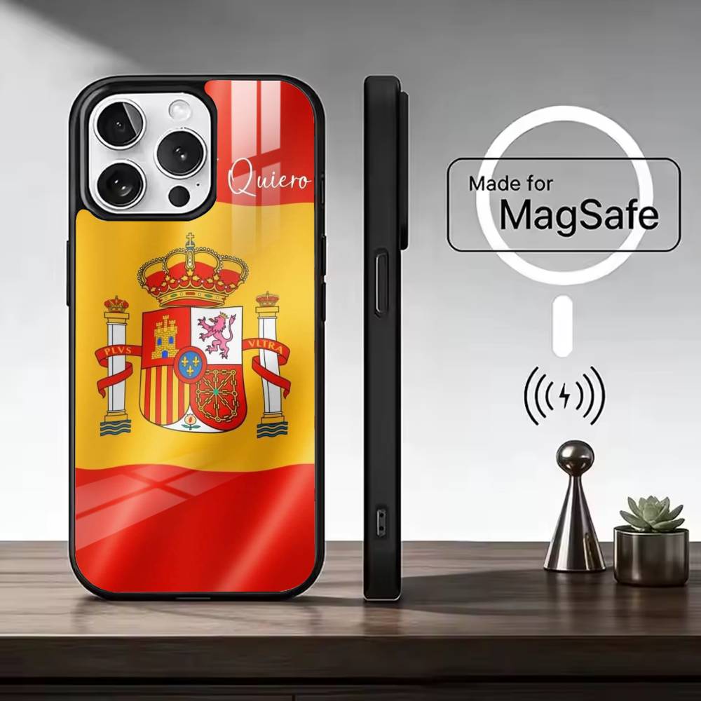 

S-Испанский флаг F-Футбольный фанат Поддержка Чехол для телефона Для iPhone17,16,15,14,13,12,11 Plus,Pro Max, Новая магнитная беспроводная зарядка iPhone15ProMax