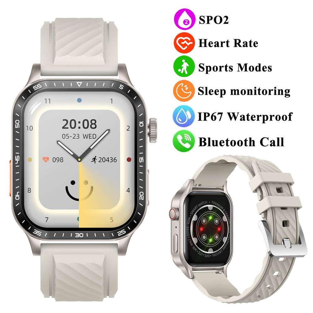 2,04" Großer Bildschirm Outdoor Smartwatch Herzfrequenz Blutsauerstoff Wasserdicht Quadratisch Sport Bluetooth Anruf Smartwatch für IOS Android