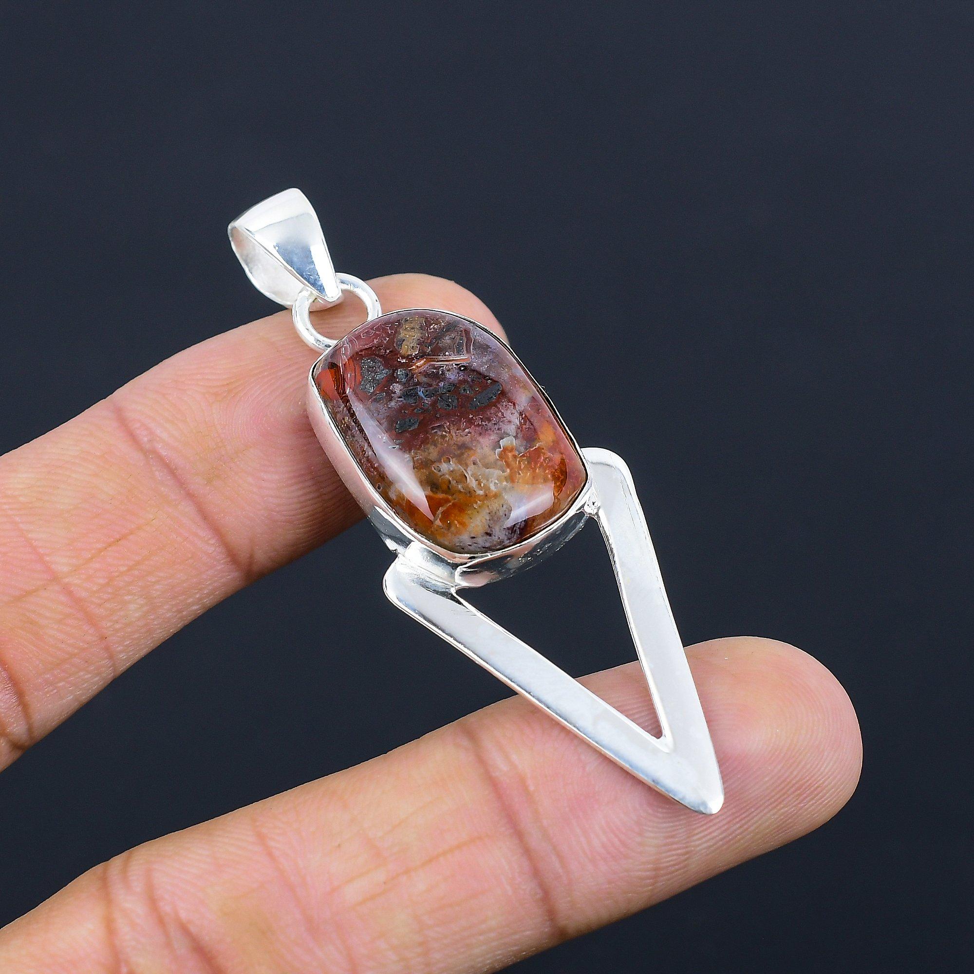 

Halloween Deal Mexican Laguna Lace Agate Gemstone 925 Silver Daughter Pendant