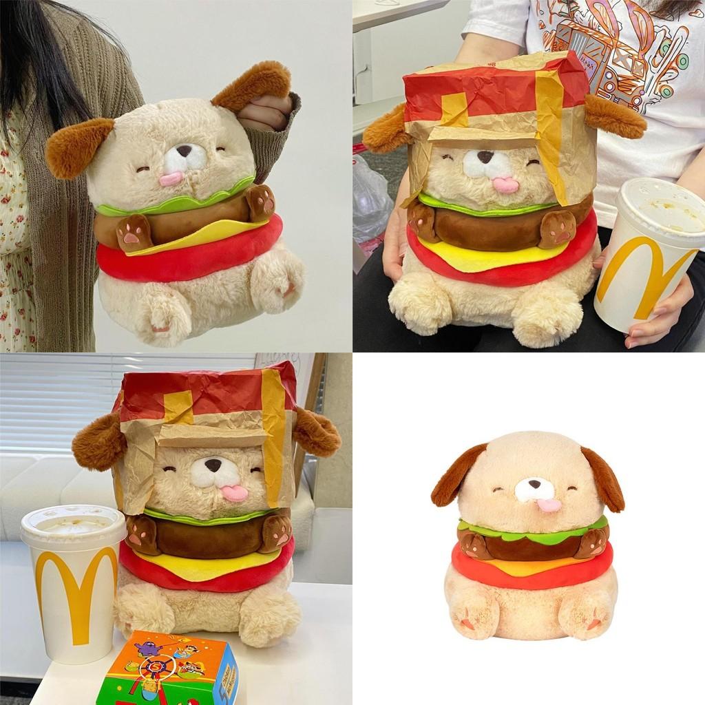 Hamburger Dog Soft Short Fur Plushie Cushion For Girls Bedroom Decor