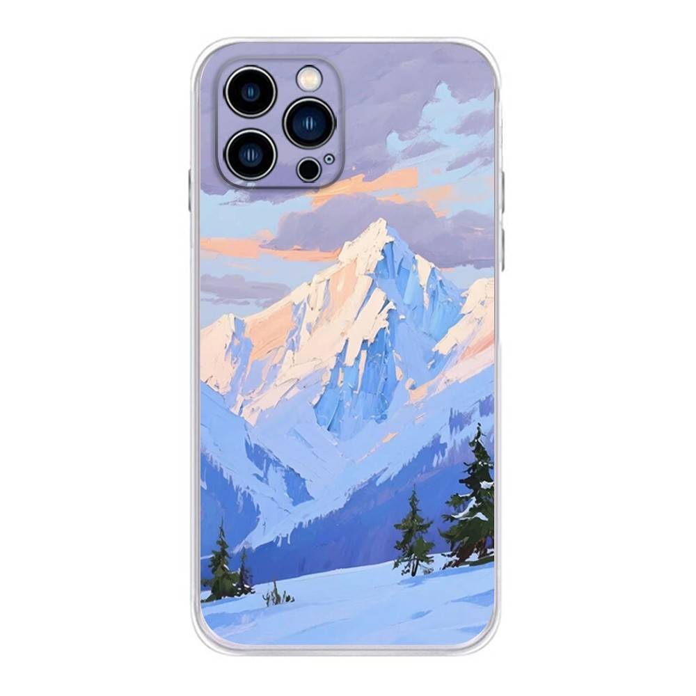 Natural Scenery Snow Mountain Phone Case for iPhone 16,15,14,13,12,11Pro,Max,17,Air,E,Mini Fingerprint Anti-Shock Rear Cover TPU