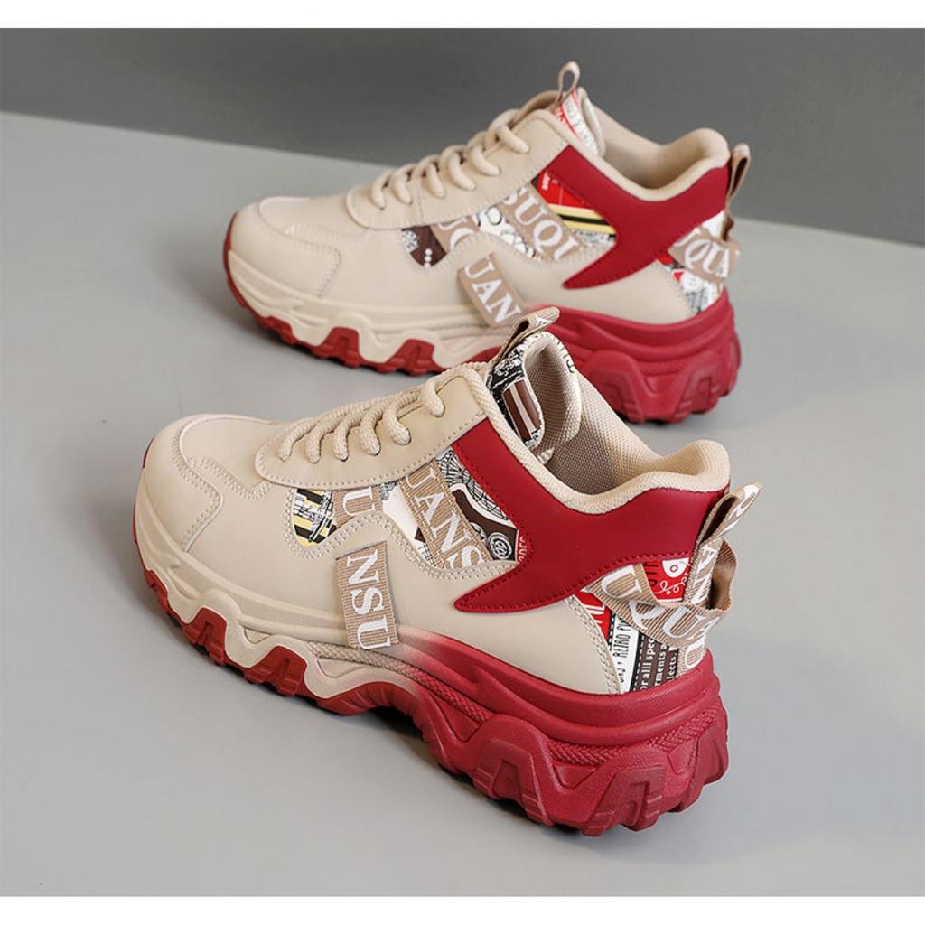 Damen Plateau-Sportschuhe mit dicker Sohle - High-Top Schnürschuhe, Leichte Schuhe mit dicker Sohle für Outdoor-Freizeit und Büro-Alltag, Dad Shoes