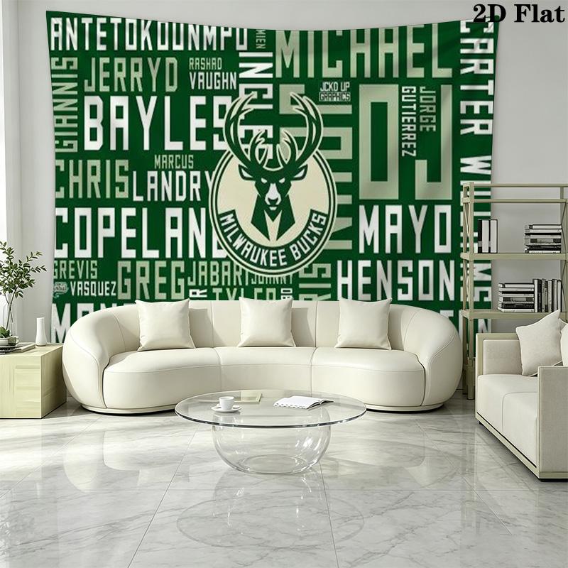 Milwaukee Bucks Logo Wall Tapestry Aesthetic Wall Hanging Printed Fabric Blanket Decorative Tapestries for Bedroom Living Room Home Decor