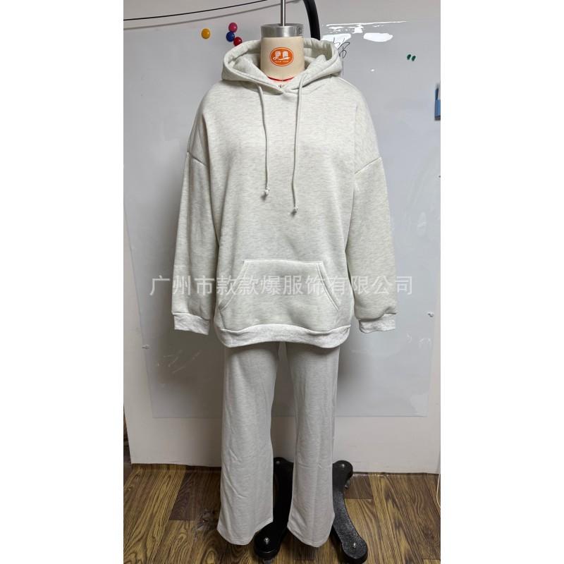 2026 Fall Winter Womens Casual Set Solid Color Wing Sequin Embroidery Streetwear Hoodie Pants