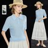 Wudao Damen Atmungsaktives Jacquard-Strick-Polo-T-Shirt aus Seidenmischung