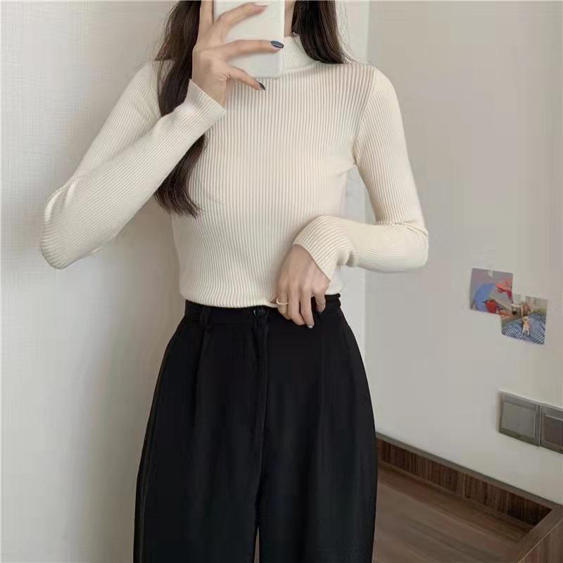 Women's 2026 Autumn Knit Long Sleeve Half-High Neck Sweater - Stylish Niche Base Layer Top