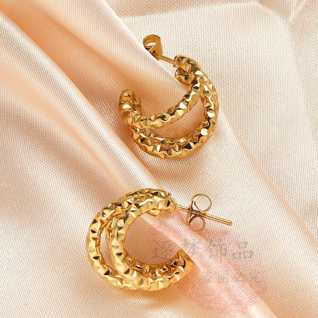 18K Gold Pleated Silver Titanium Steel Stud Earrings - Luxury European & American Design