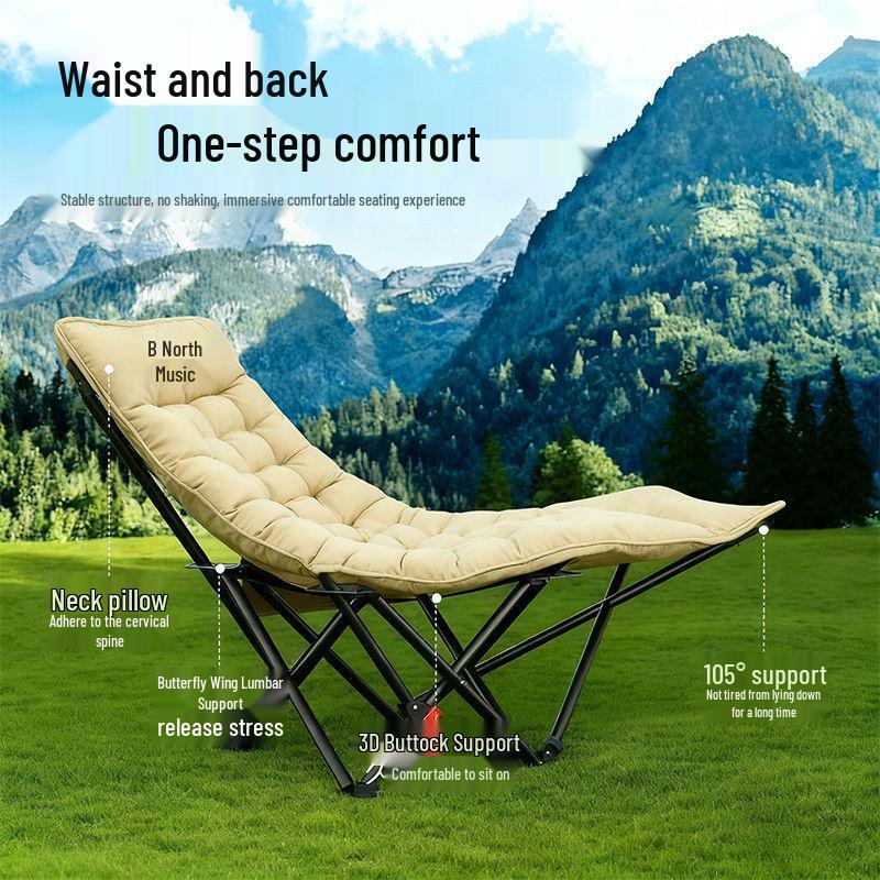 Cotton-Padded Adjustable Outdoor Folding Lounge Chair and Stool