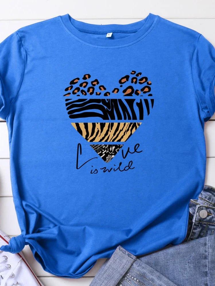 Love Is Wild Leopard Heart Print Women T Shirt Short Sleeve O Neck Loose Women Tshirt Ladies Tee Shirt Tops Camisetas Mujer