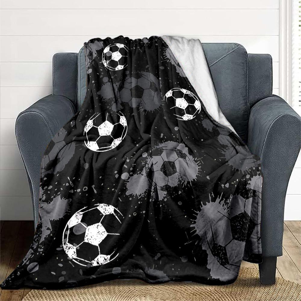 1pc Soccer Balls Blanket, Lightweight Flannel Throw Blanket for Sofa, Bed, Travel, Camping, Living Room, Office, Couch055