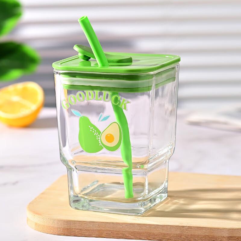 QiHangYaJu Dual-Drink Straw Glass Cup