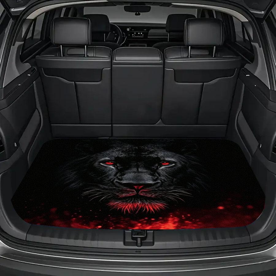 1pc Cool Black Panther Print Car Trunk Mat, Interior Protection Cargo Liner, Durable Polyester Floor Mat