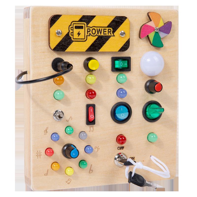 Interactive LED Wooden Busy Board: Children's Early Education Toy with Switches & Sockets