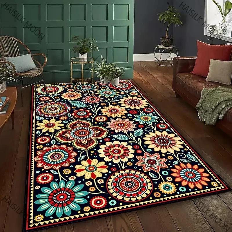 Color Four Seasons Home Non-Slip Carpet Mandala Flower Rug for Living Room Bedroom Sofa Office Large Area Decorative Mat Gift