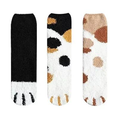 3 Paar Damen Katzenpfoten Streifen 3D Socken Kawaii Lustig Dick Mädchen Cartoon Tier Finger Socke Strumpfwaren Zehe Zebra/Tiger/Katze Fußsocken One Size khaki