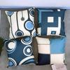 Modern Blue Geometric Linen Cushion Cover For Car Living Room Sofa Bedroom Home Decor, 40X40 45X45 50X50 60X60 Pillowcase