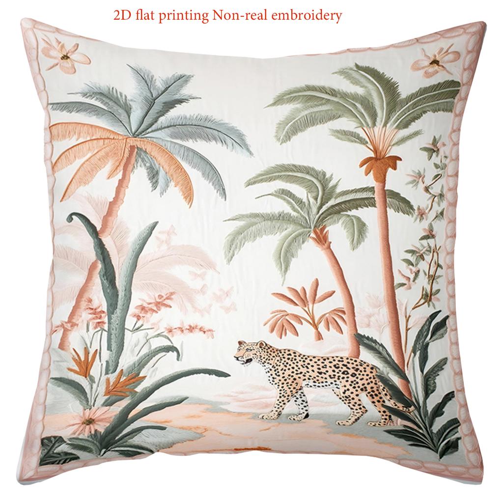 2D Flat Printing Palm Tree And Animal Pattern Cushion Covers Polyester Pillowcase, Sofa Decorative Cushion Cov Headboard Pillow