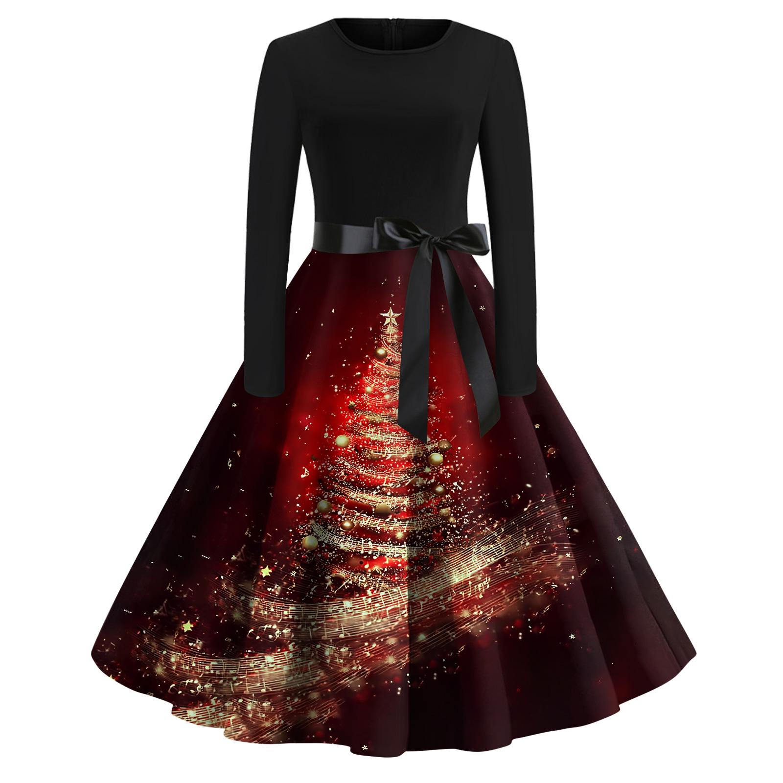 

Женское модное повседневное платье с круглым вырезом, принтом на Хэллоуин и длинными рукавами S киноварь