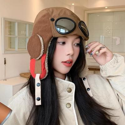 Autumn and Winter Velvet Warm Hat Women's Goggles Flying Hat Outdoor Riding Windproof Ear Protectors