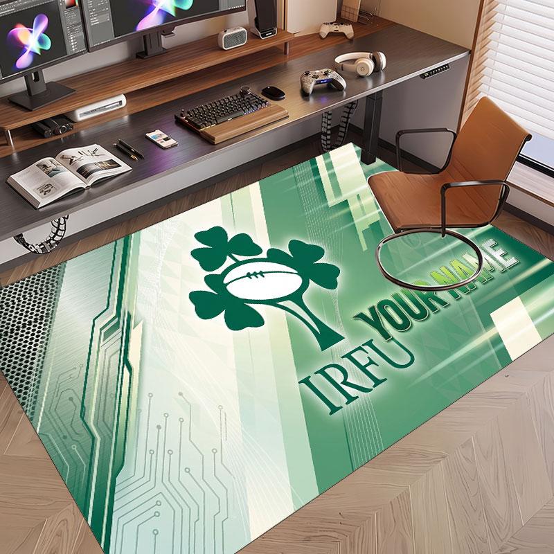 Custom Rug Ireland Rugby Pattern Print Name Text Soft Non‑Slip Floor Carpet for Home Indoor Decoration