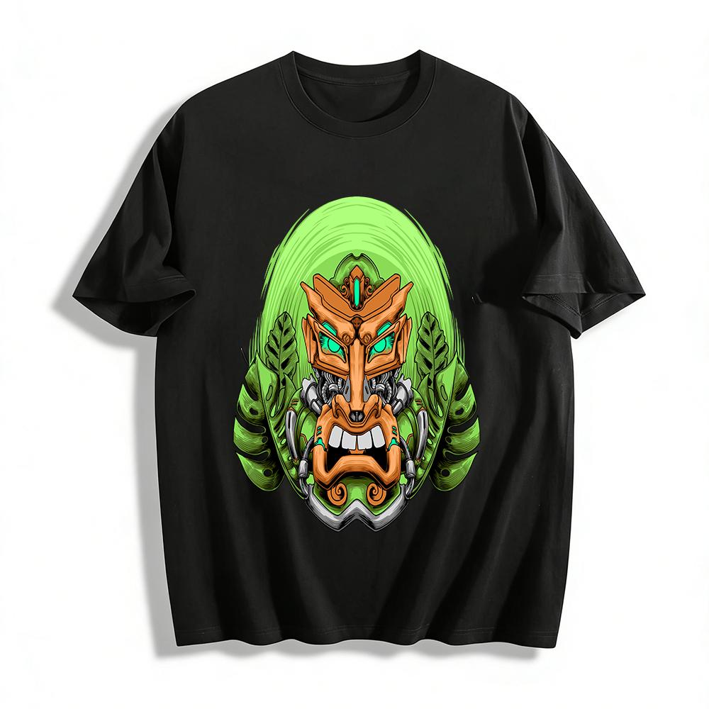Cyber Mechanical Tiki Totem Print Trendy Casual Short Sleeve T-Shirt Pure cotton T-shirt XXS