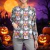Women's Casual Long Sleeve Single Breasted Cardigan Halloween Print Medical Scrub Top Button Down Pullover Shirt