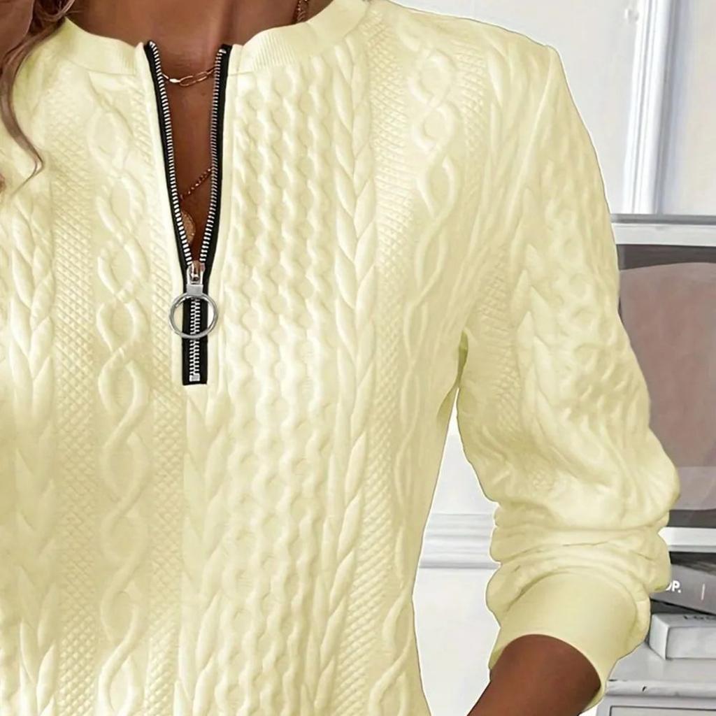 Women's Fashion Long-Sleeved Solid-Colour Casual Pullover Slim-Fit Zipper Top