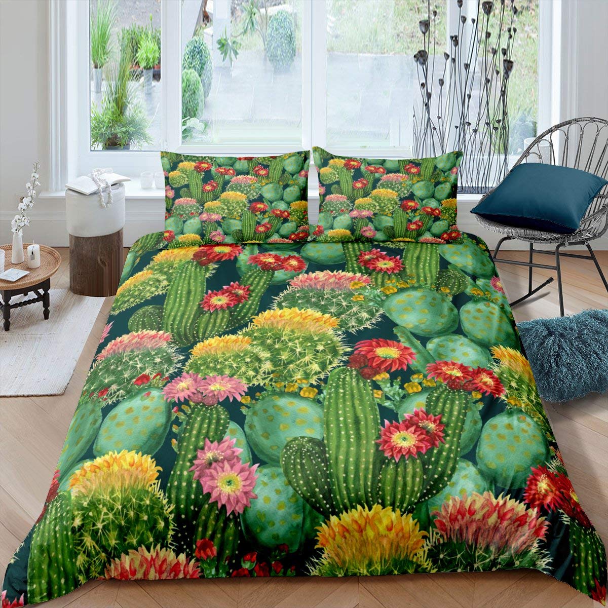 

Пододеяльники с кактусами для подростков, детские пододеяльники, размер твин, легкий пуховый декор для комнаты, 2 наволочки, 1 пододеяльник, без одеяла EU Single(135x200cm)