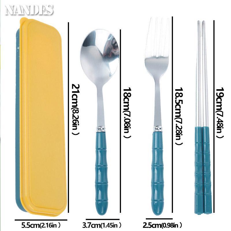 3pcs Set Portable Dinnerware Kit Spoon Fork Chopstick Cutlery Tableware with Box Set Stainless Steel Travelling Dinnerware Set