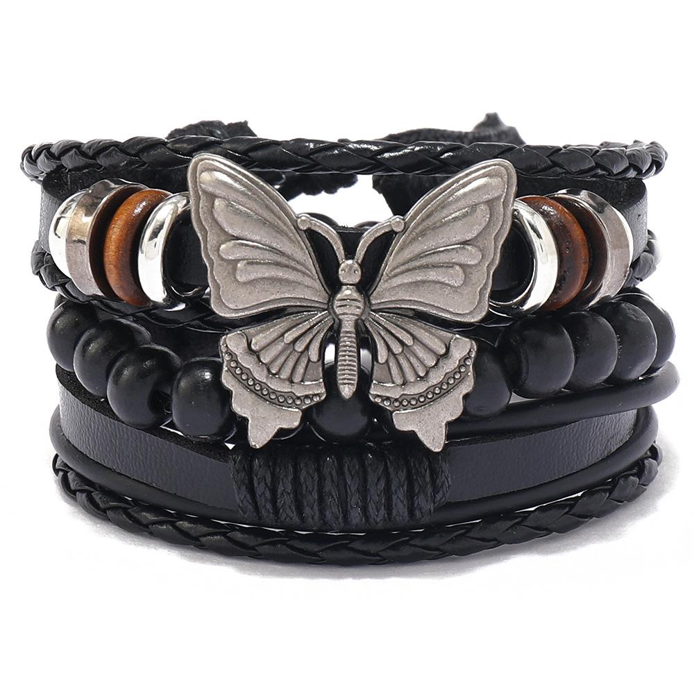 New retro ethnic butterfly bracelet, European and American cross-border multi-layer personalized women's leather woven bracelet