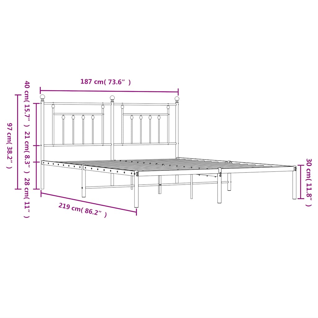 Metal Bed Frame with Headboard White 183 x 213 cm